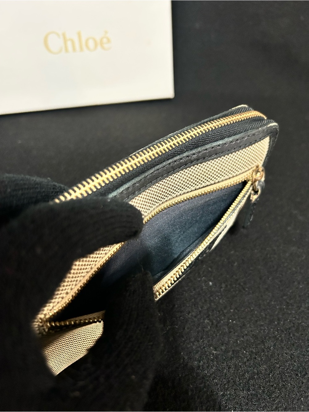 Chloé Beige Canvas and Black Leather Zip Wallet - Picture 7 of 9